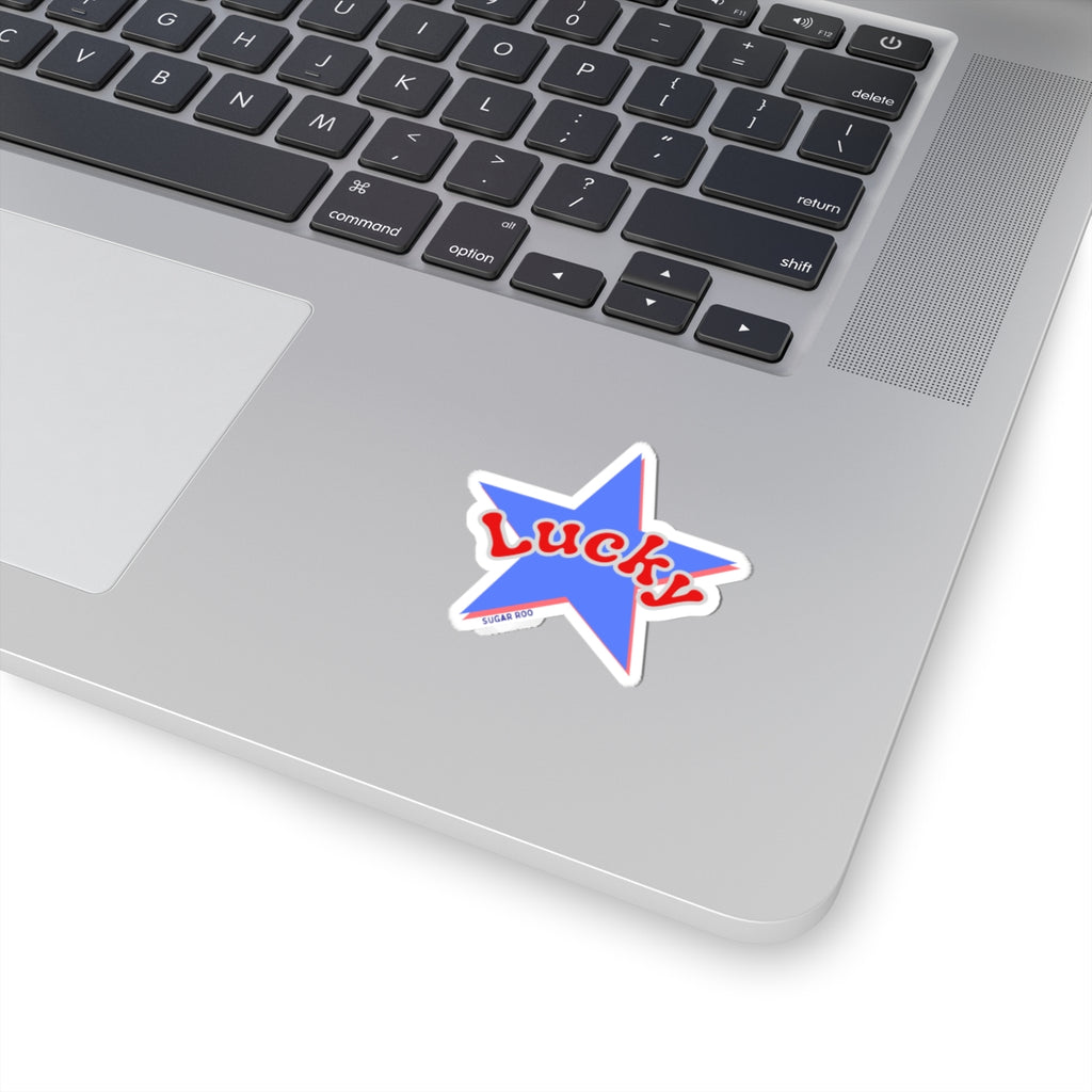 Lucky Star Sticker — Retro Red & Blue Kiss-Cut Vinyl Decal